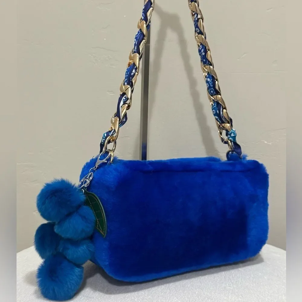 Premium Shearling Leather Double Zip Pillow Bag, Lamb Fur Shoulder Bag/Crossbody